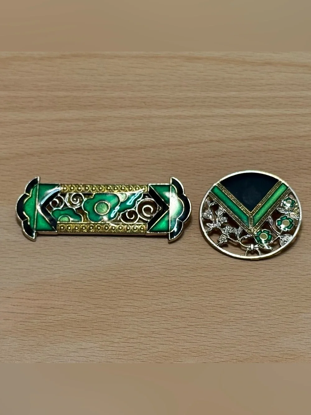 Unsigned Pierre Bex 1980’s Art Deco Geometric Floral Brooches Made in France